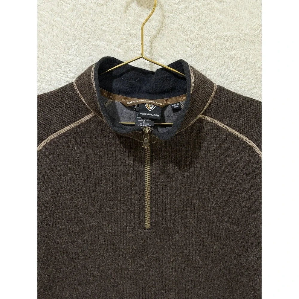 Kuhl Sweater Mens XL Brown Wool Blend Thor 1/4 Zip Thermal‎ Knit Pullover Lined